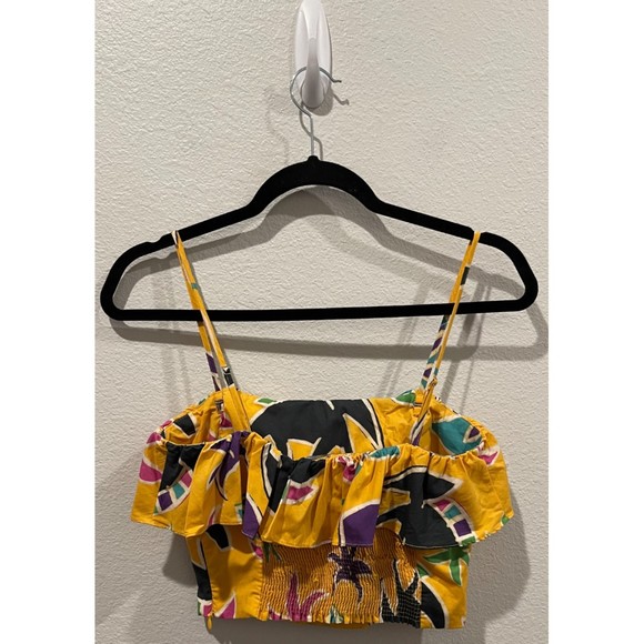 ZARA Ruffled Island Geometric Yellow Tank Top - Picture 6 of 6